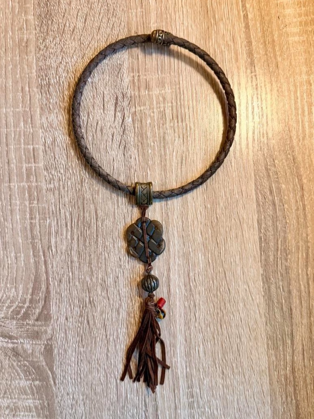 Boho leather cord tassel statement choker necklace